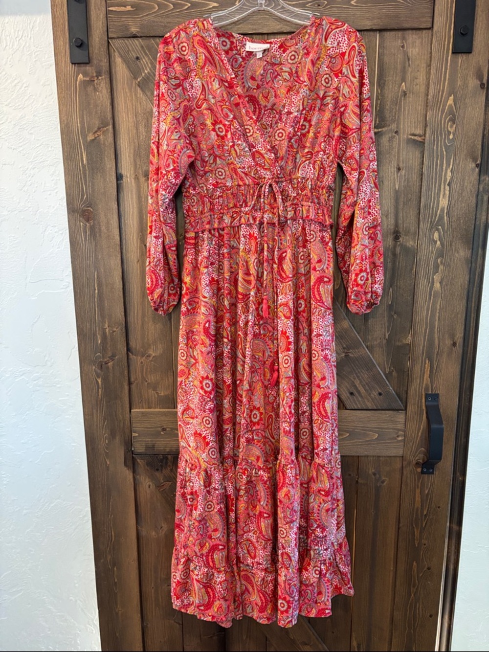 Boemo Paisley Boho Maxi Dress LP Red Pink Flowy Anthropologie Style